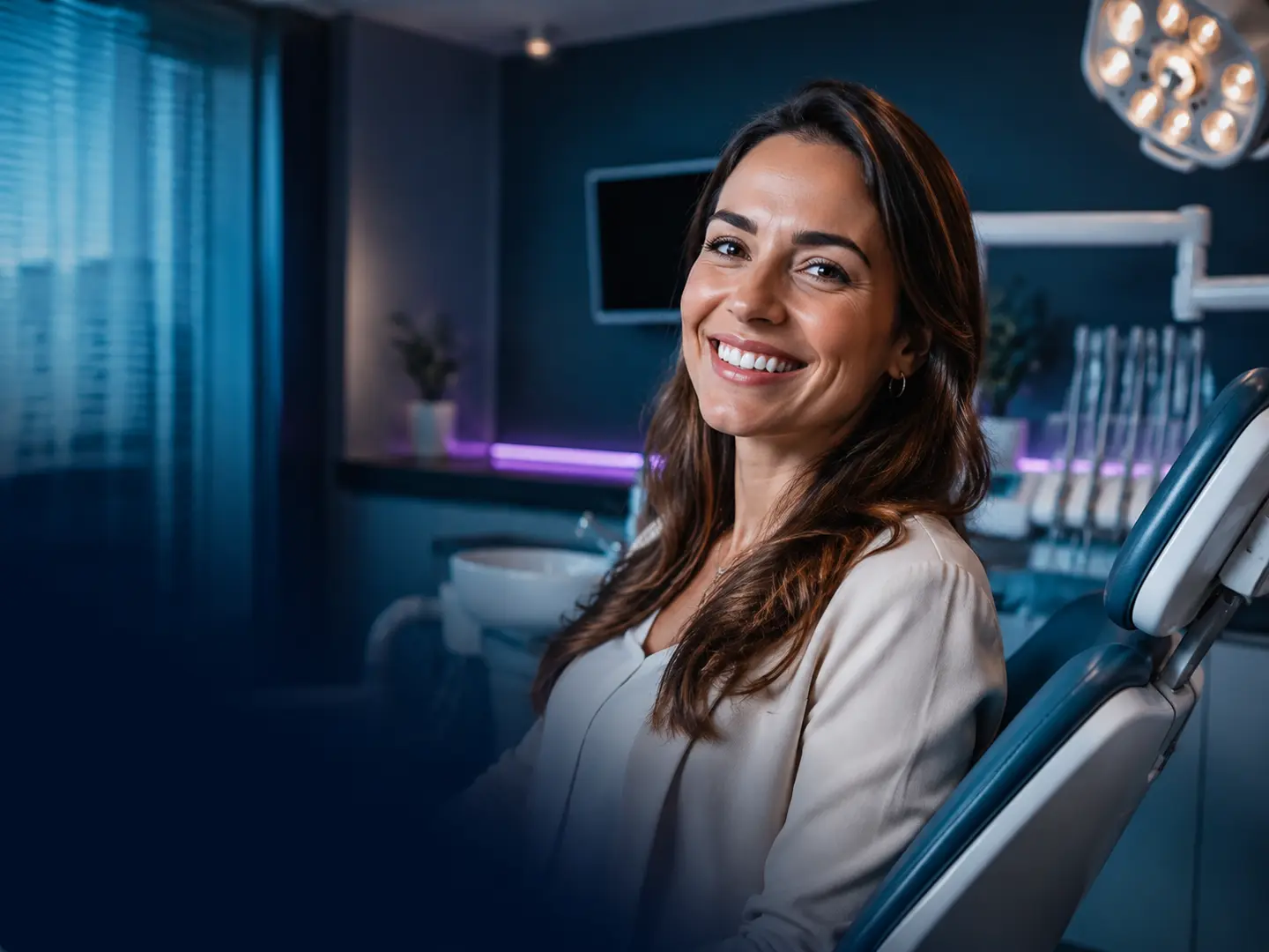 Paciente sorrindo após atendimento odontológico