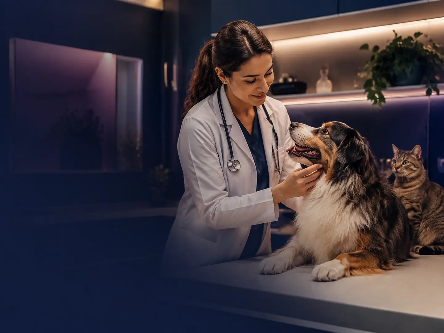 Veterinária cuidando de um cachorro